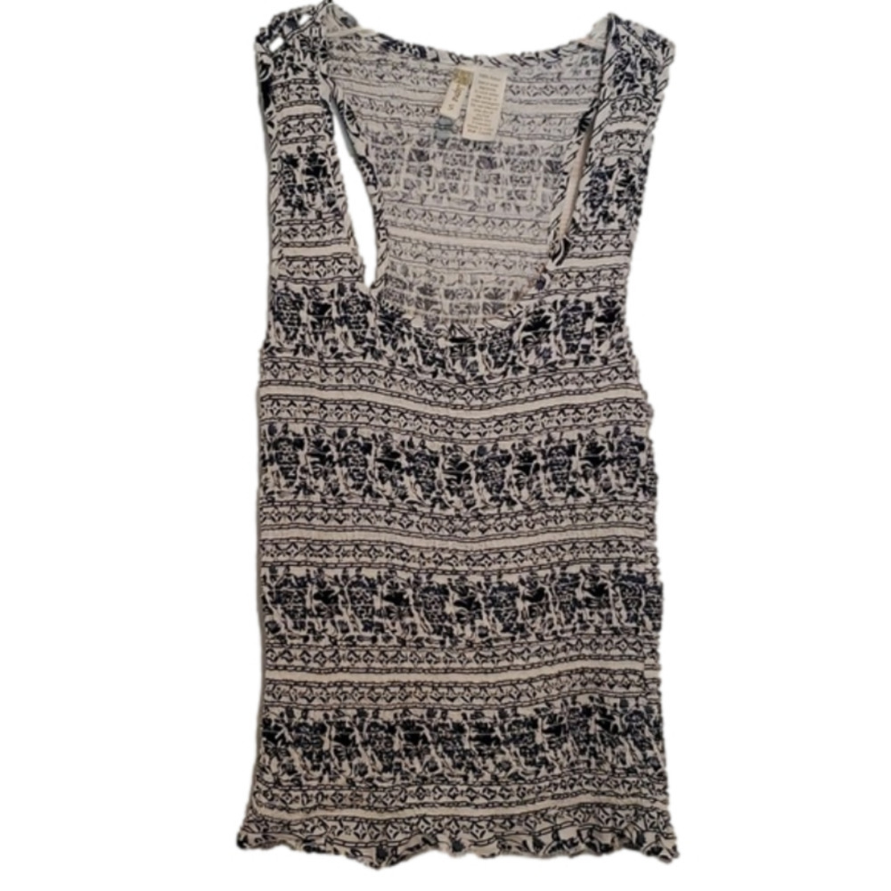 NWOT Floral Print Stretchy Smocked Ruffled Hem Tank Top Size Small